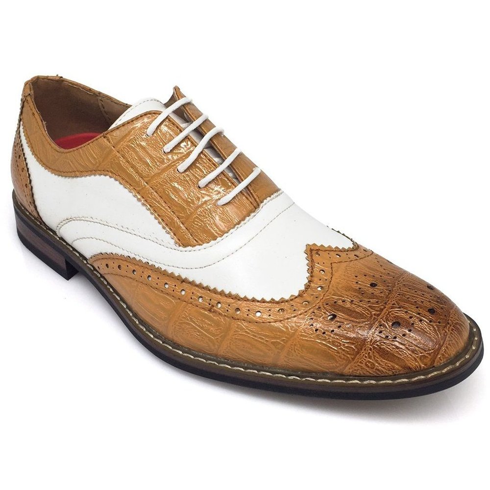 New Men Dress Shoes Wingtip Oxford 2-tone Leather Lined Lace Up Dress Tuxedo Tan